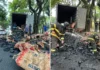 Carga de caminhão carregado de carvão pega fogo na Avenida dos Imigrantes