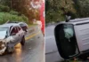Colisão frontal seguida de tombamento deixa duas vítimas leves em Rodovia