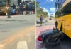 Acidente entre ônibus escolar e motocicleta deixa mulher ferida em Bragança Paulista