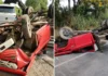 Caminhão capota após falha no capô na Rodovia Alkindar Monteiro Junqueira