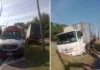Caminhão perde controle e cai em valeta na Rodovia Benevenuto Moretto, próximo ao Jardim Bonança