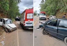 Acidente frontal entre dois veículos é registrado na Rodovia Capitão Barduíno