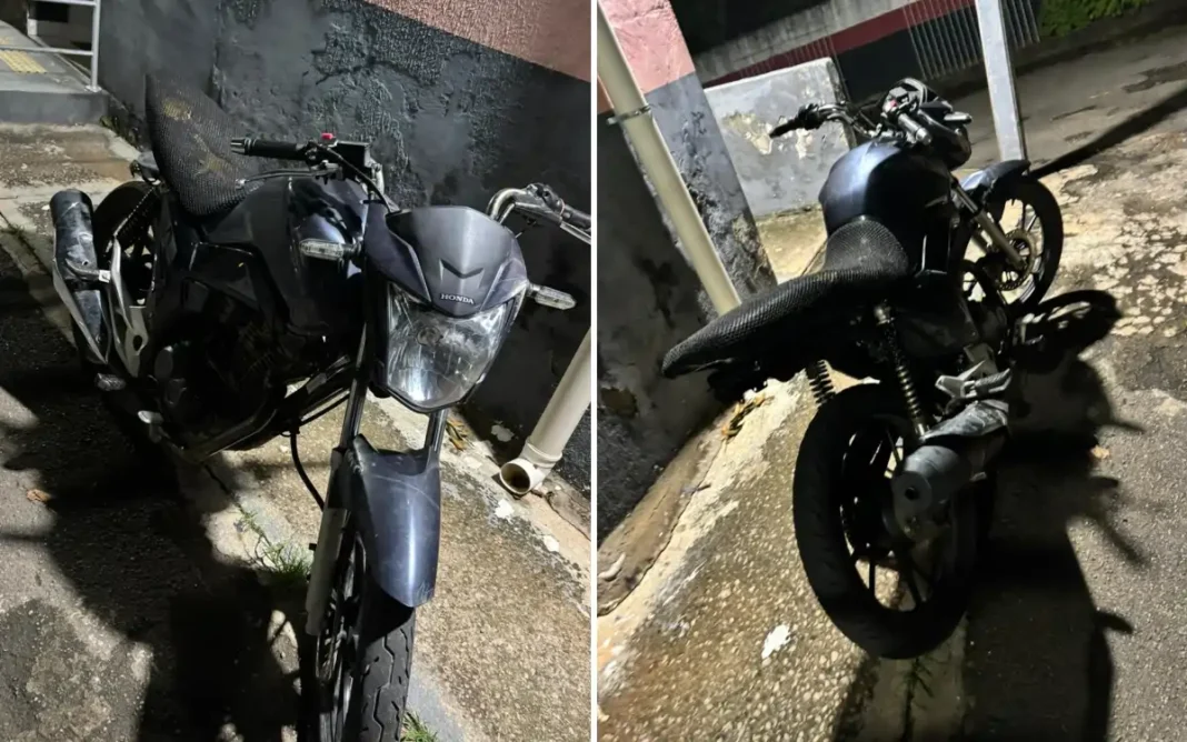 Casal foge ao ver PM e moto roubada é recuperada depenada em Vargem