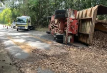 Acidente com carga de serragem interdita pista por mais de três horas em Piracaia