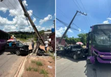 Acidente entre ônibus e utilitário deixa dois feridos leves na Avenida Dom Bosco