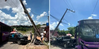 Acidente entre ônibus e utilitário deixa dois feridos leves na Avenida Dom Bosco