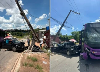 Acidente entre ônibus e utilitário deixa dois feridos leves na Avenida Dom Bosco