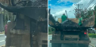 Caminhão é flagrado com trabalhadores na caçamba em situação de risco