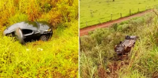 Dois veículos caem em ribanceira na Rodovia Capitão Barduíno; um deles capota