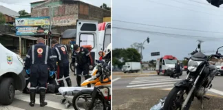Motociclista fica ferido após colisão com carro em cruzamento
