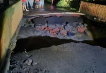 Ponte cede após chuva intensa em Bragança Paulista