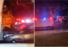 Motorista perde controle e colide contra árvore; três ficam feridos