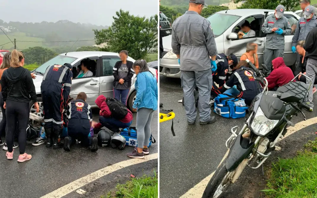 Trevos perigosos acidente entre carro e moto deixa mulher ferida na Rodovia Capitão Barduíno