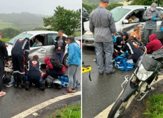 Trevos perigosos: acidente entre carro e moto deixa mulher ferida na Rodovia Capitão Barduíno