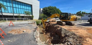 Afundamento de solo mobiliza obras perto do Terminal Urbano em Bragança