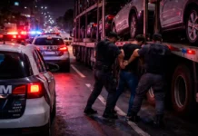 Caminhão cegonha com veículos de Minas Gerais é roubado e recuperado após perseguição