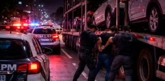 Caminhão cegonha com veículos de Minas Gerais é roubado e recuperado após perseguição