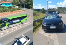 Duas rodas se soltam de ônibus em movimento e causam acidente na Rodovia Fernão Dias