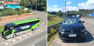 Duas rodas se soltam de ônibus em movimento e causam acidente na Rodovia Fernão Dias