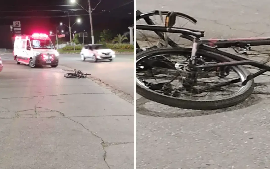 Acidente entre motocicleta e bicicleta deixa ciclista ferido na Avenida dos Imigrantes