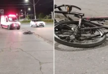 Acidente entre motocicleta e bicicleta deixa ciclista ferido na Avenida dos Imigrantes