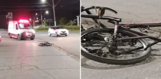 Acidente entre motocicleta e bicicleta deixa ciclista ferido na Avenida dos Imigrantes