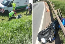 Motociclista fica gravemente ferido após perder o controle da moto na Rodovia Fernão Dias