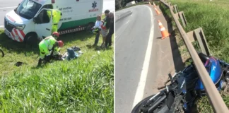 Motociclista fica gravemente ferido após perder o controle da moto na Rodovia Fernão Dias