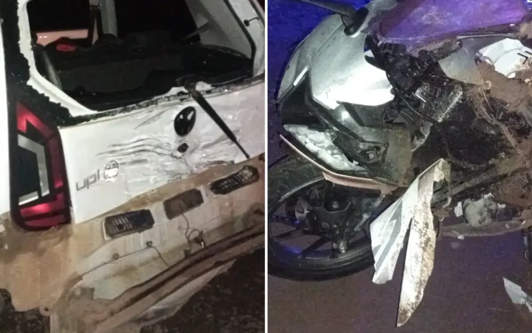 Acidente de trânsito entre carro e moto deixa motociclista ferido em rodovia