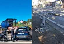 Caminhão derruba poste, deixa moradores sem energia e motorista é levado à delegacia em Bragança Paulista