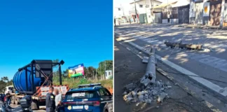 Caminhão derruba poste, deixa moradores sem energia e motorista é levado à delegacia em Bragança Paulista