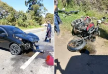 Acidente entre carro e moto deixa homem ferido na Rodovia Capitão Bardoino