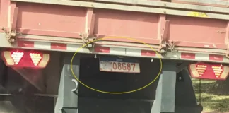 Carreta é flagrada com placas parcialmente cobertas durante circulação pela Avenida dos Imigrantes