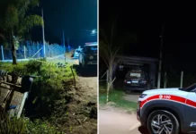 Carro capota e cai em valeta com água; passageiro morre em Pedra Bela
