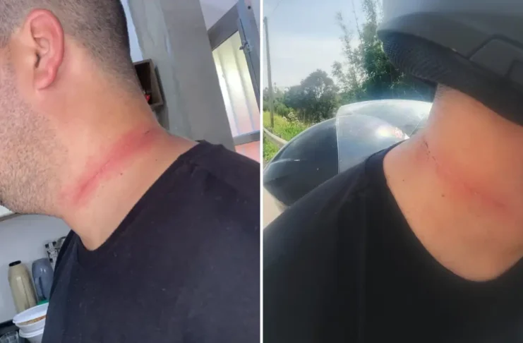 Motociclista é atingido por linha chilena e quase sofre grave acidente em Bragança Paulista