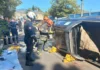 Mulher fica ferida após perder o controle de picape e tombar em Bom Jesus dos Perdões