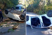 Motorista fica ferido após capotamento na Rodovia Padre Aldo Bolini, em Piracaia