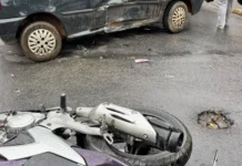 Acidente entre moto e carro deixa duas pessoas feridas na Vila Aparecida