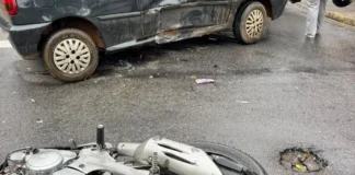 Acidente entre moto e carro deixa duas pessoas feridas na Vila Aparecida