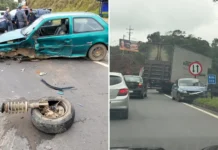 Colisão frontal entre dois carros deixa três vítimas na Rodovia Capitão Barduíno, em Pinhalzinho