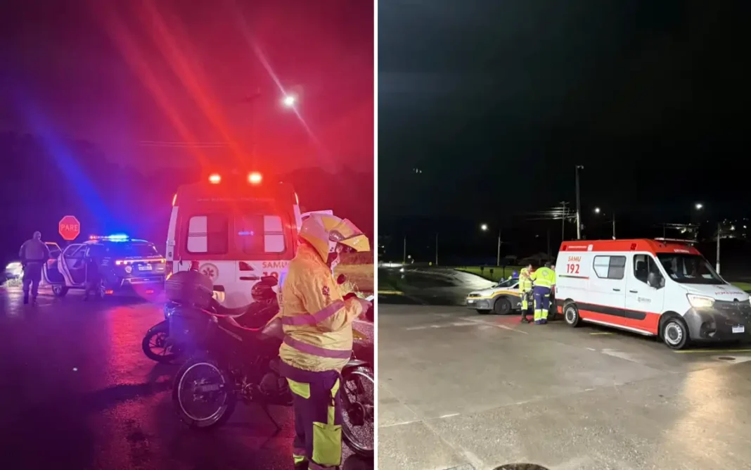 MOTO ATINGE LATERAL DE VIATURA DO SAMU EM ACIDENTE NO TREVO DO PARQUE DO ESTADO