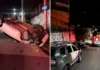Motorista perde o controle de Peugeot branco, bate em poste e capota na região do Lavapés