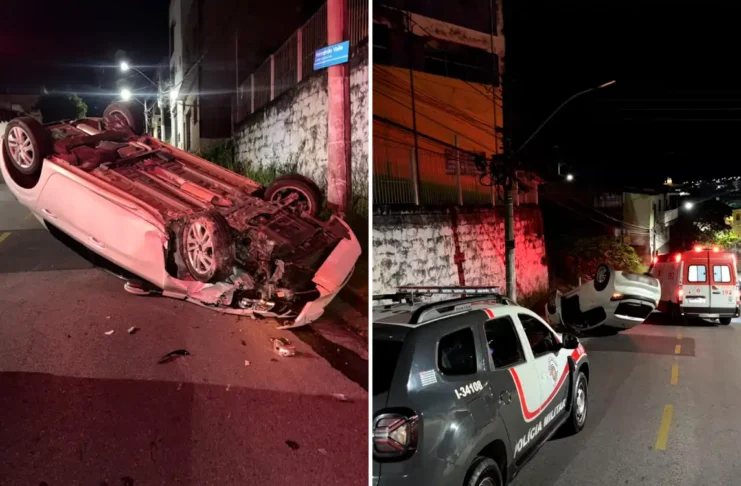 Motorista perde o controle de Peugeot branco, bate em poste e capota na região do Lavapés